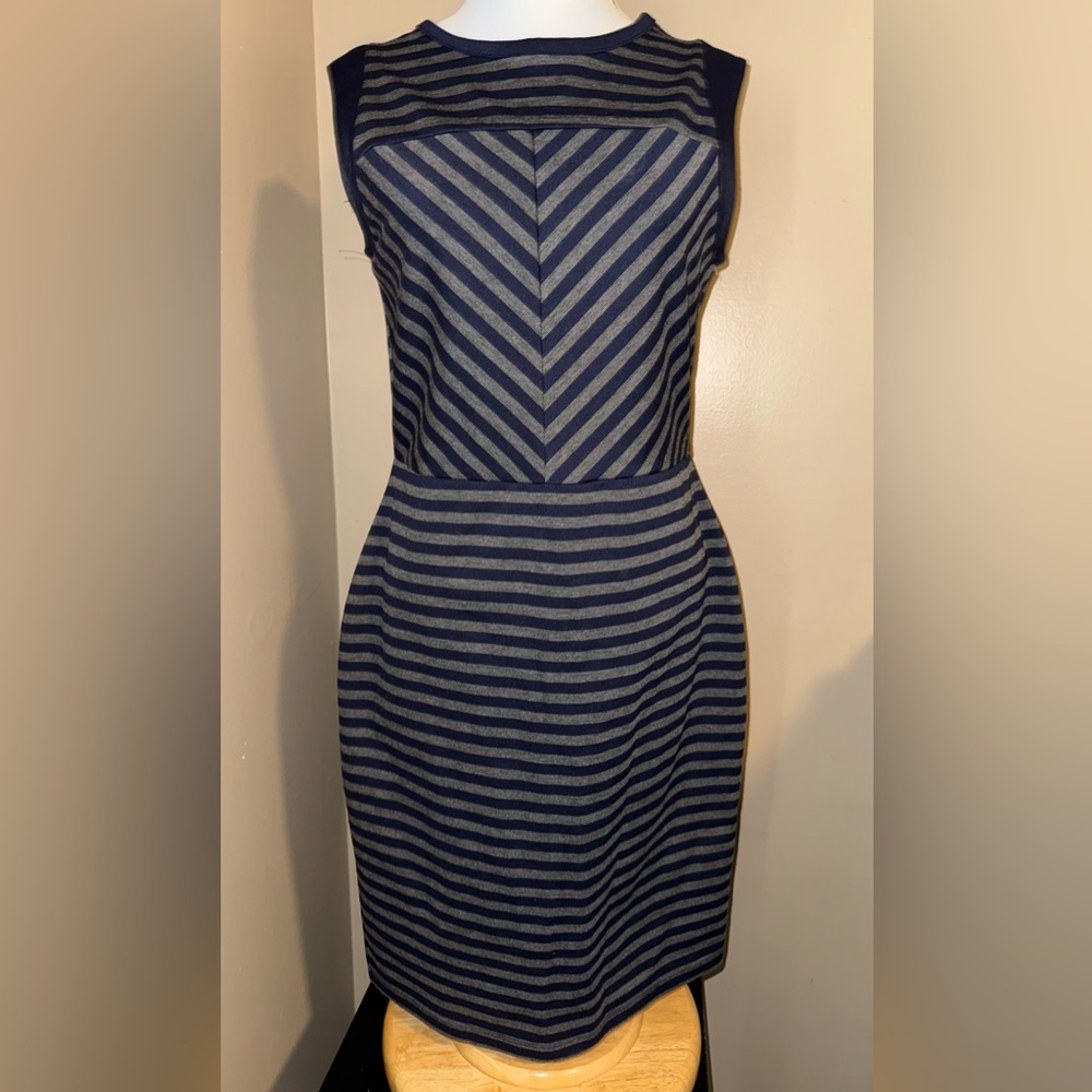 Merona Navy and Gray Chevron Midi Dress